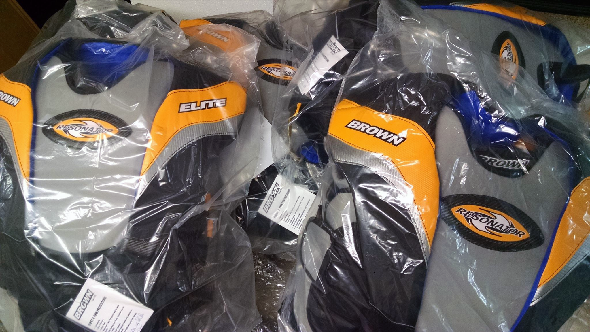 Chest protectors in bags ready for shipment