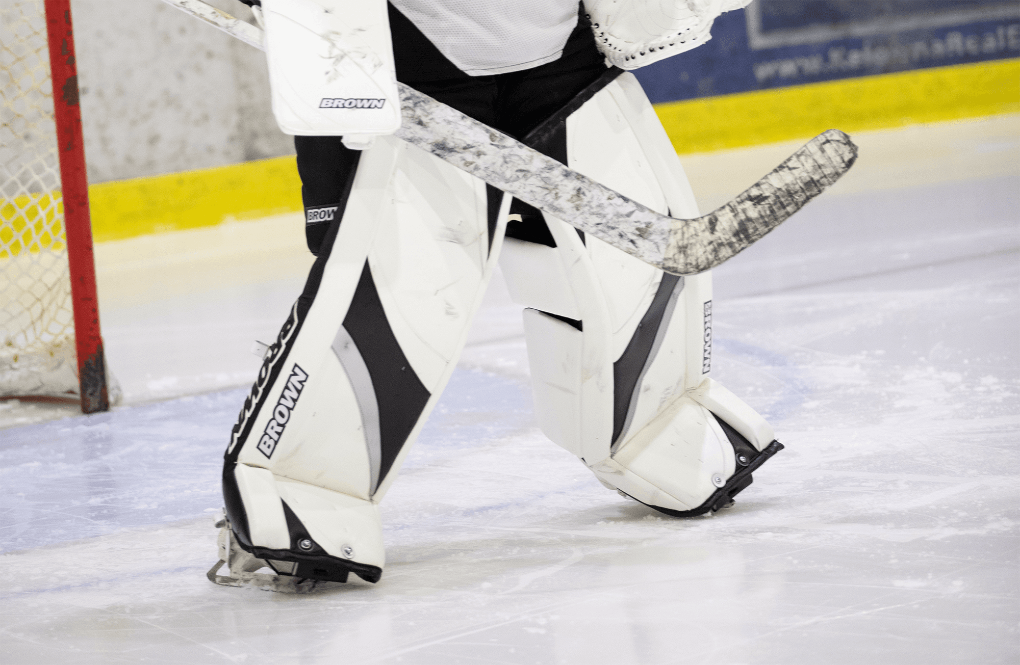 Goalie on the ice wearing 2500 leg pads