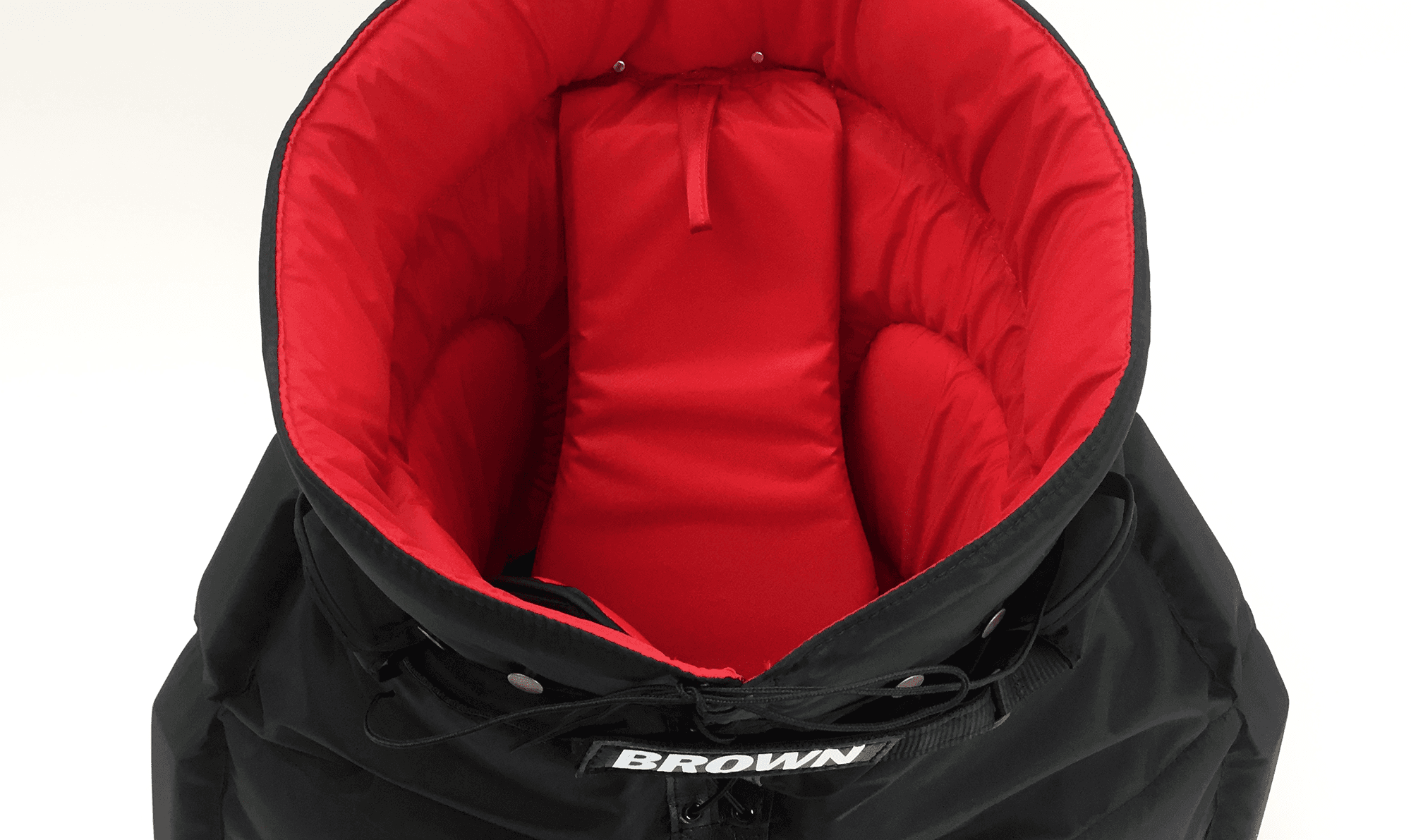 Looking down into the interior of the pant.