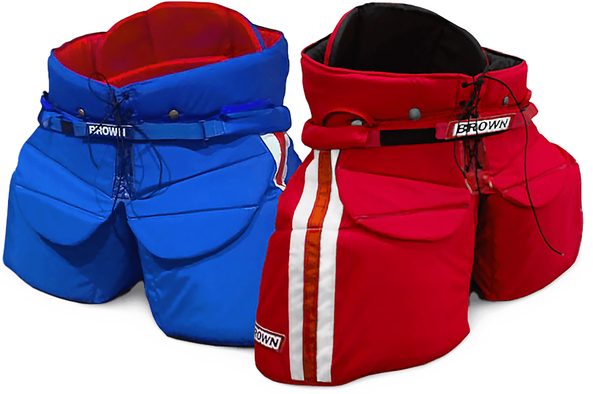 A blue and red pant side by side